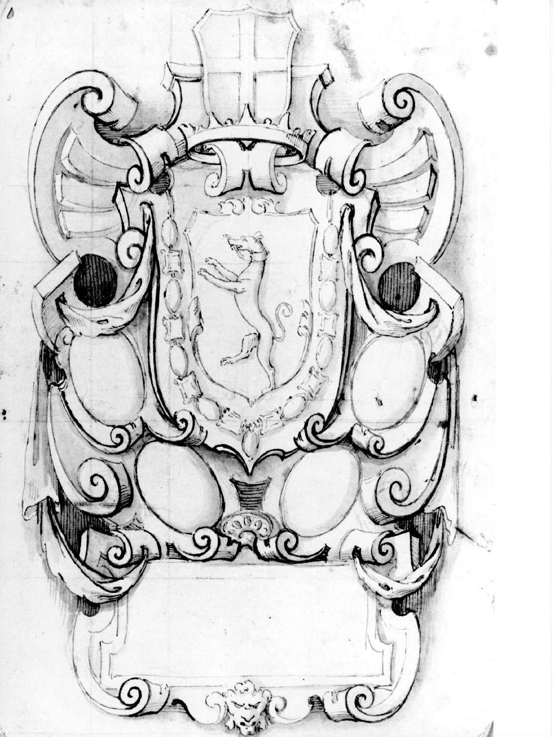 stemma comunale di Verona e stemma gentilizio della famiglia Canossa (disegno) di Farinati Paolo (bottega) (seconda metà sec. XVI)