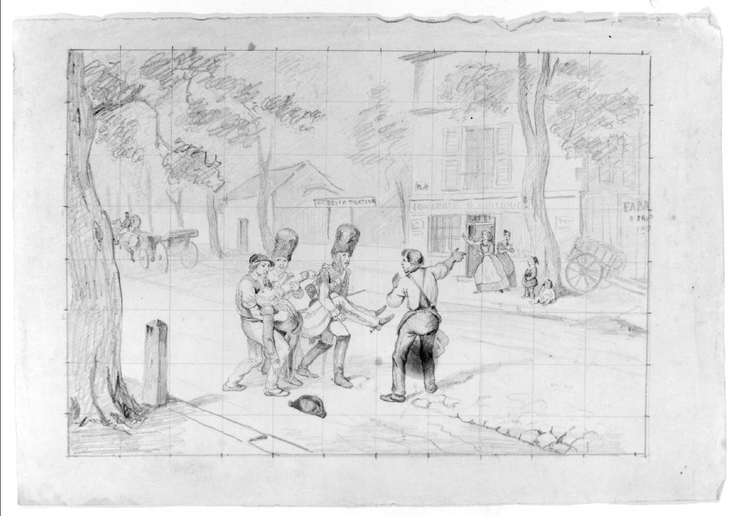 scena con soldati (disegno) di Recchia Angelo (attribuito) (terzo quarto sec. XIX)
