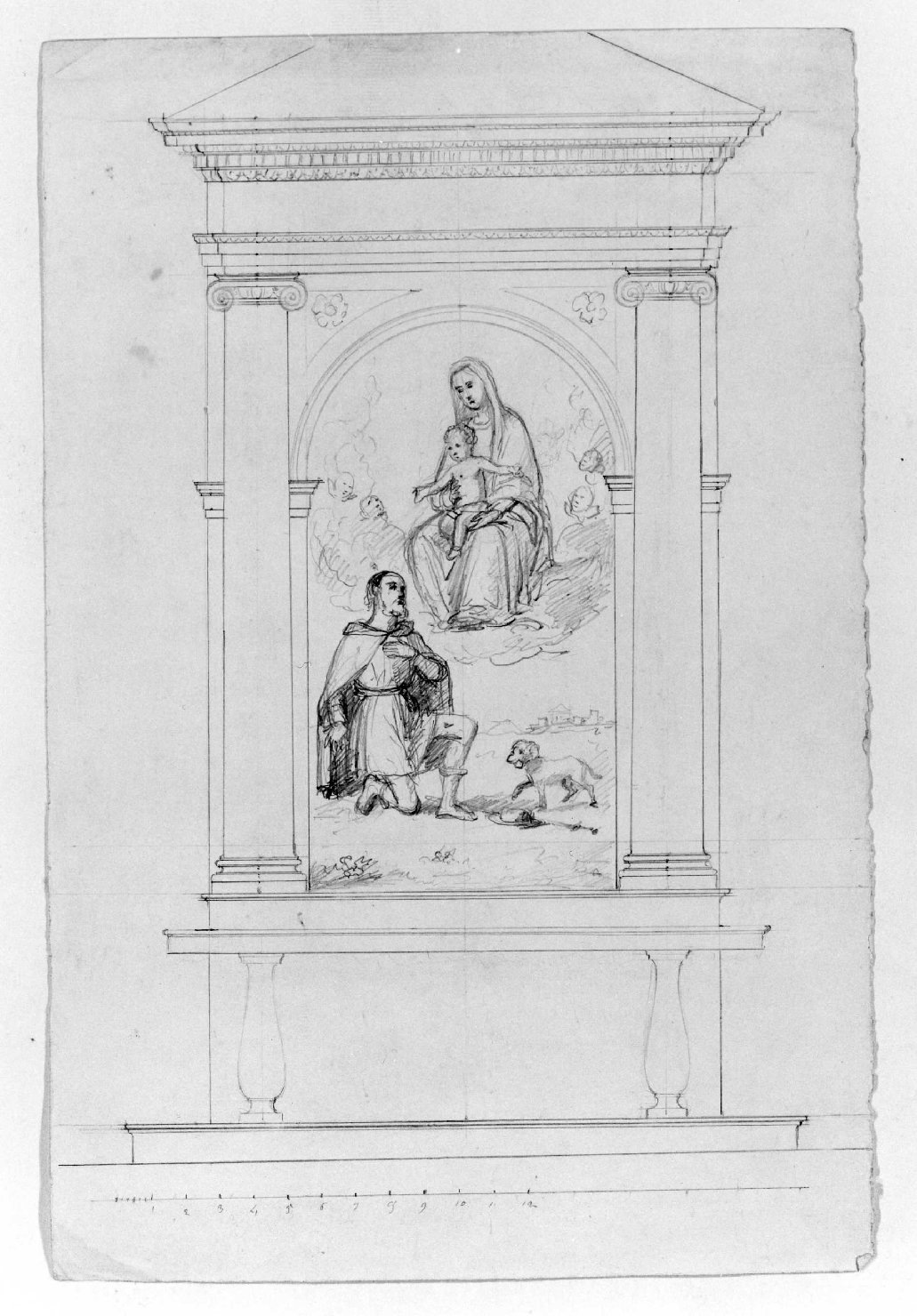 Madonna con Bambino e San Rocco (disegno) di Recchia Angelo (metà sec. XIX)
