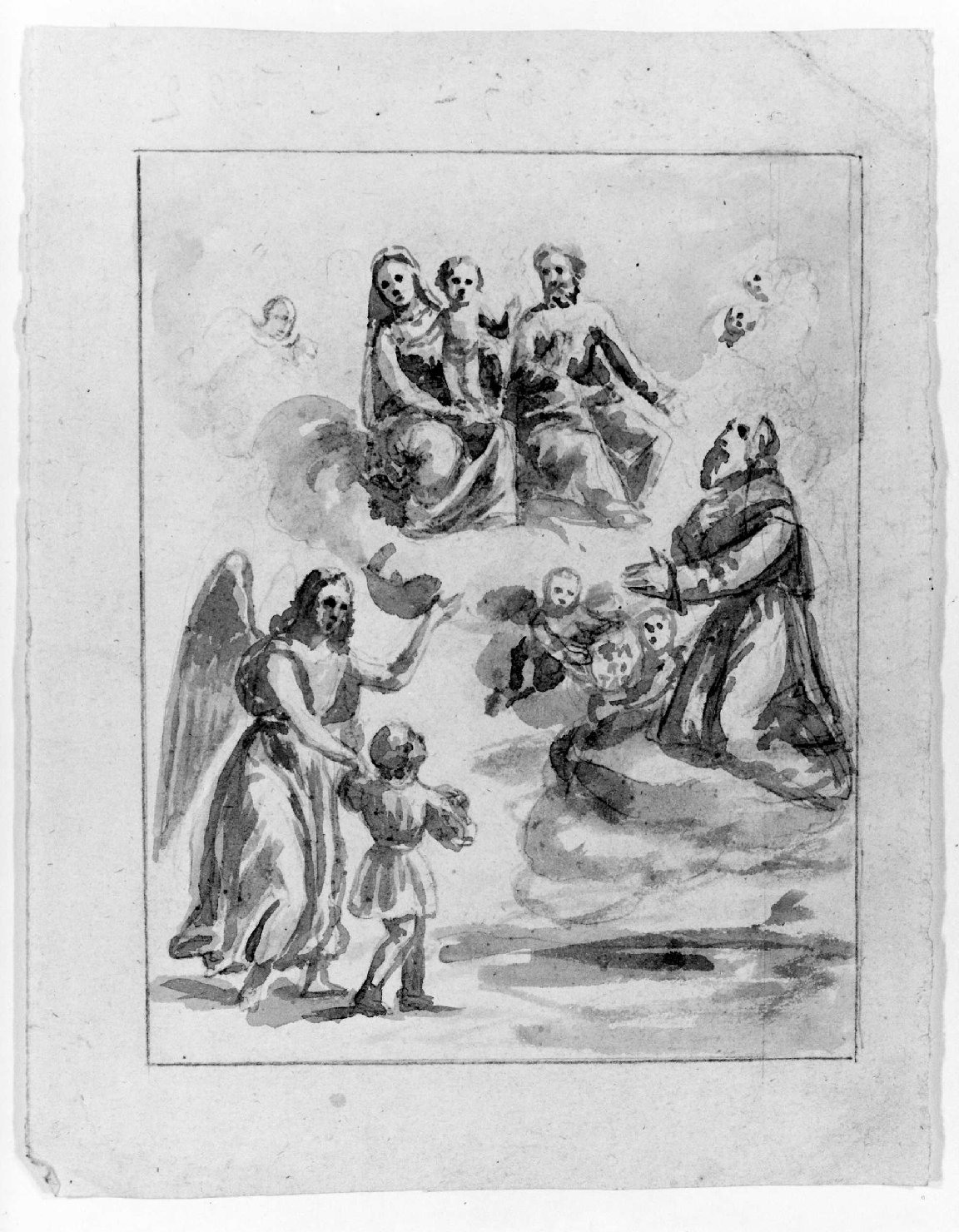 Sacra Famiglia e Santi in preghiera (disegno) di Recchia Angelo (metà sec. XIX)