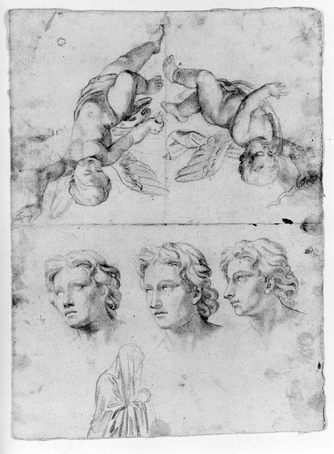 teste di donne e angeli (disegno) di Recchia Angelo (attribuito) (metà sec. XIX)