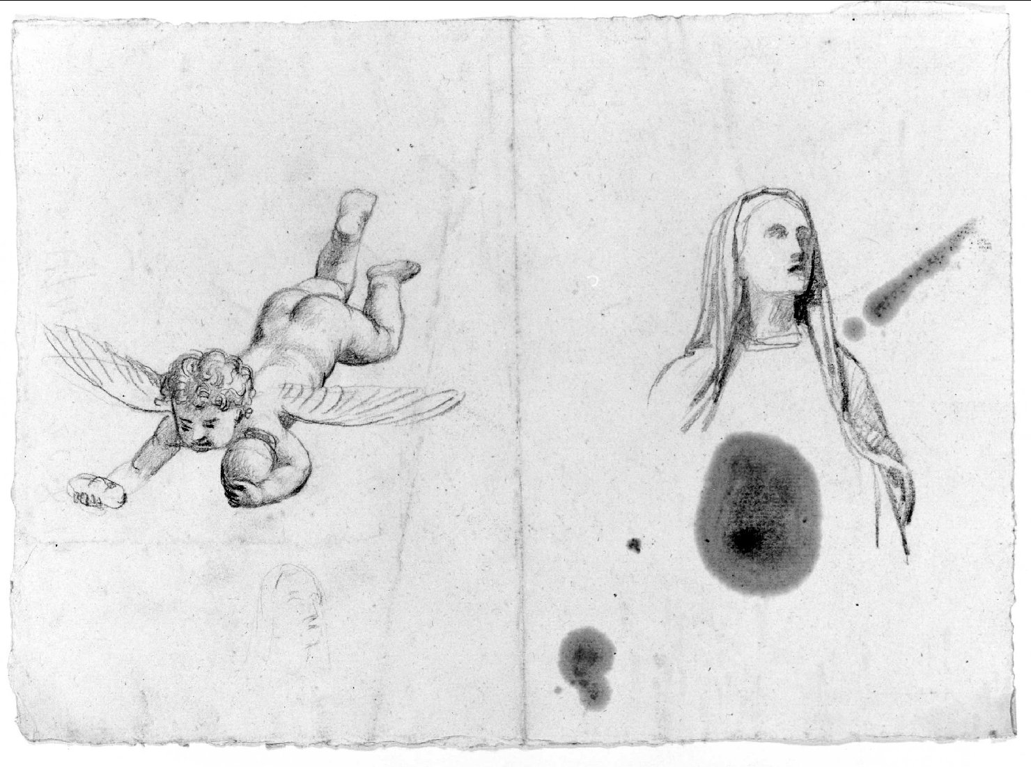 Madonna e angelo (disegno) di Recchia Angelo (attribuito) (metà sec. XIX)