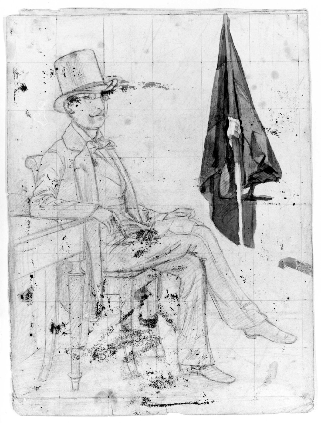 figura maschile seduta (disegno) di Recchia Angelo (attribuito) (metà sec. XIX)