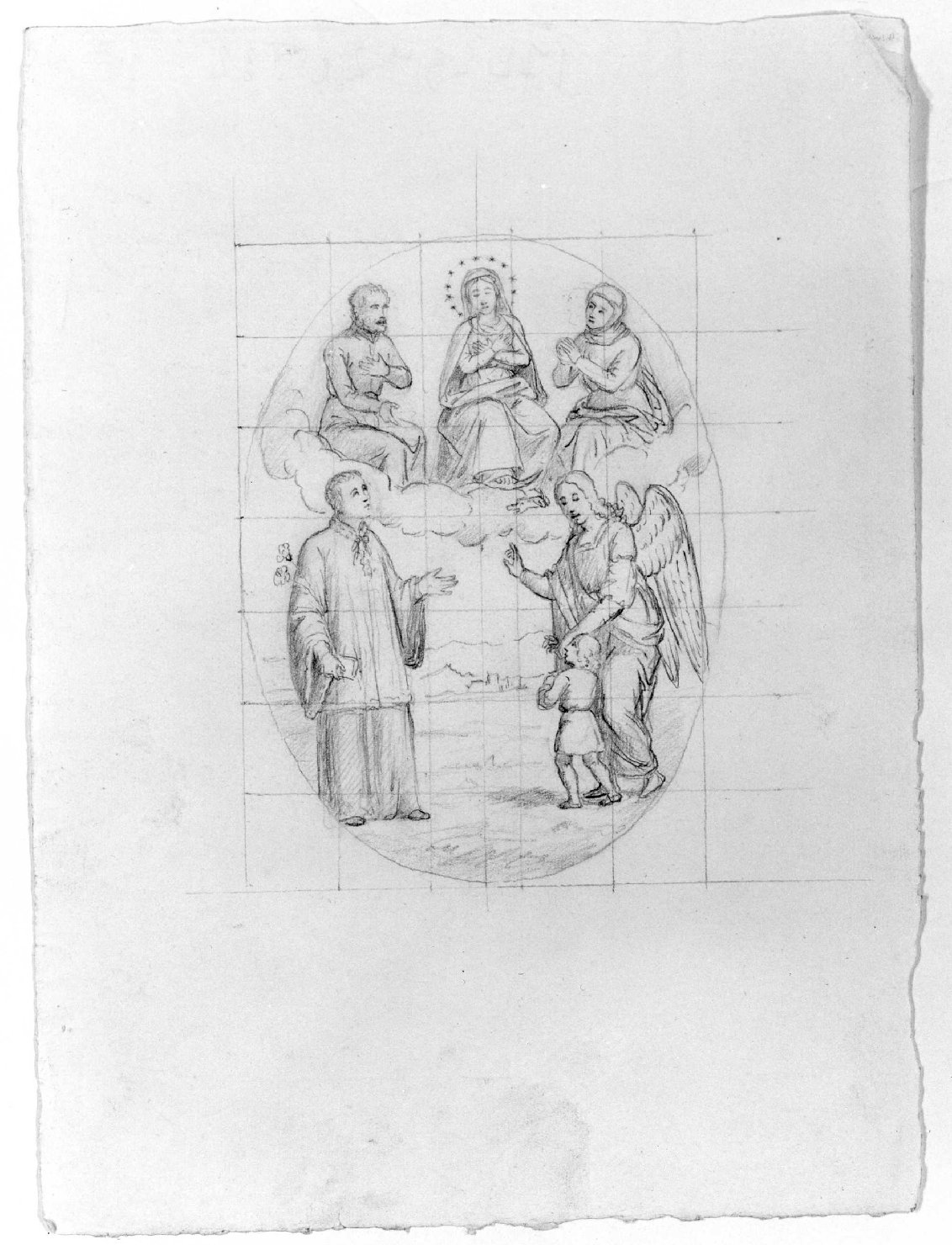 Immacolata Concezione e santi (disegno) di Recchia Angelo (attribuito) (metà sec. XIX)