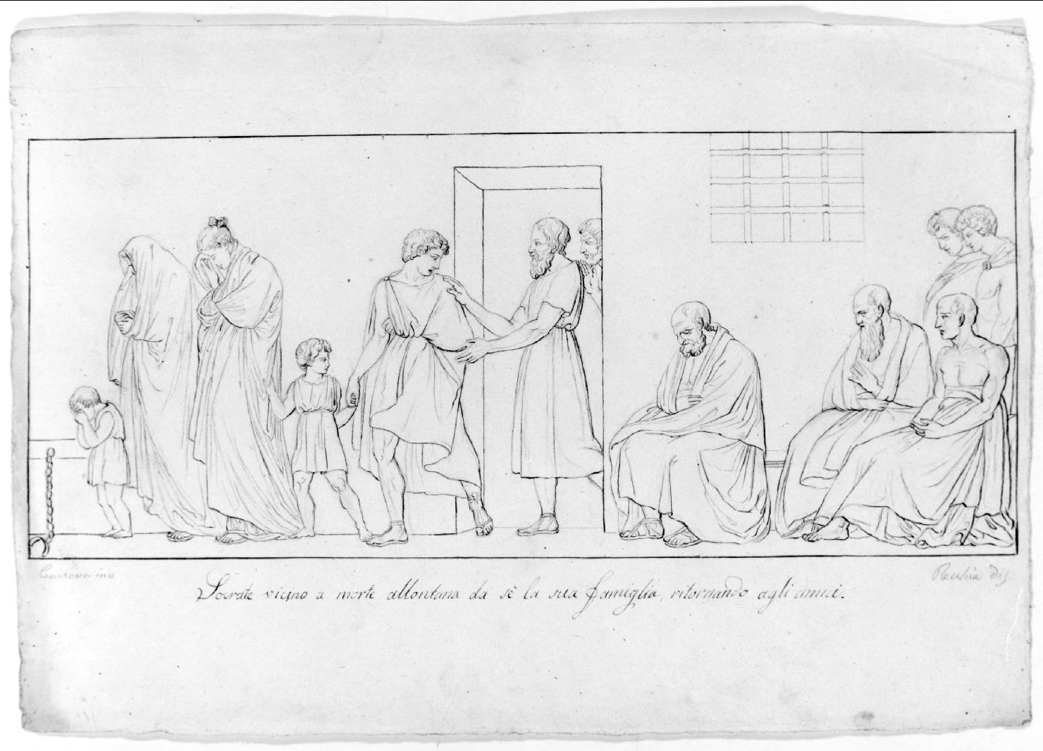 Socrate congeda la famiglia (disegno) di Recchia Angelo (metà sec. XIX)