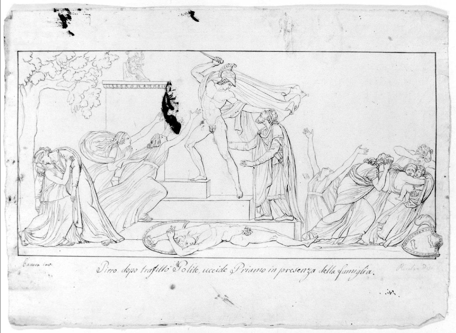 Pirro uccide Priamo (disegno) di Recchia Angelo (metà sec. XIX)