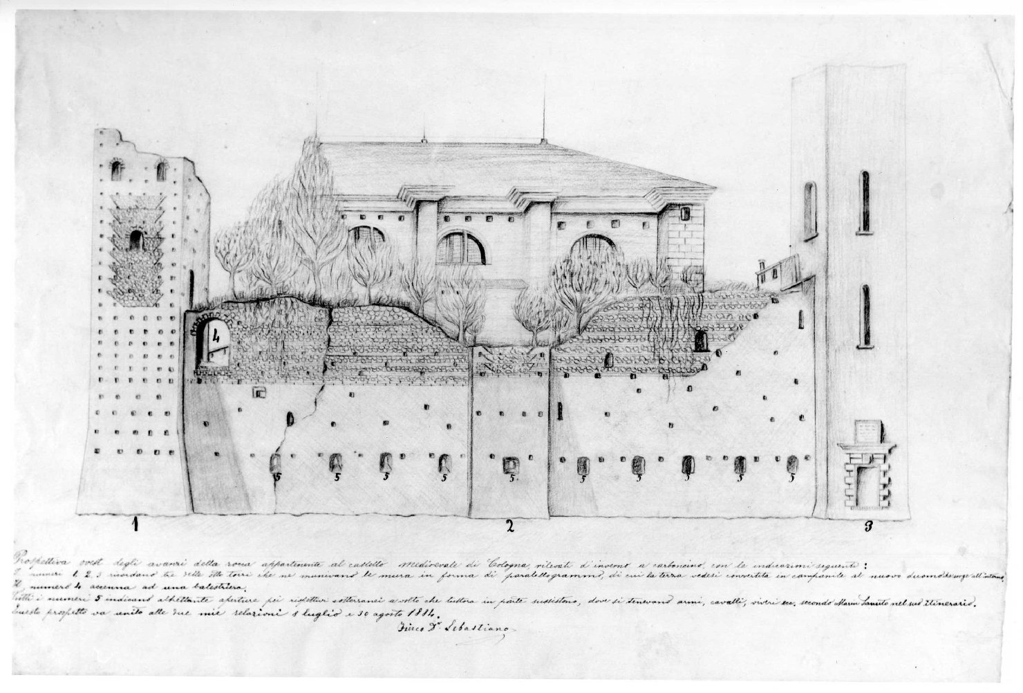 castello di Cologna Veneta (disegno) di Finco Sebastiano (sec. XIX)
