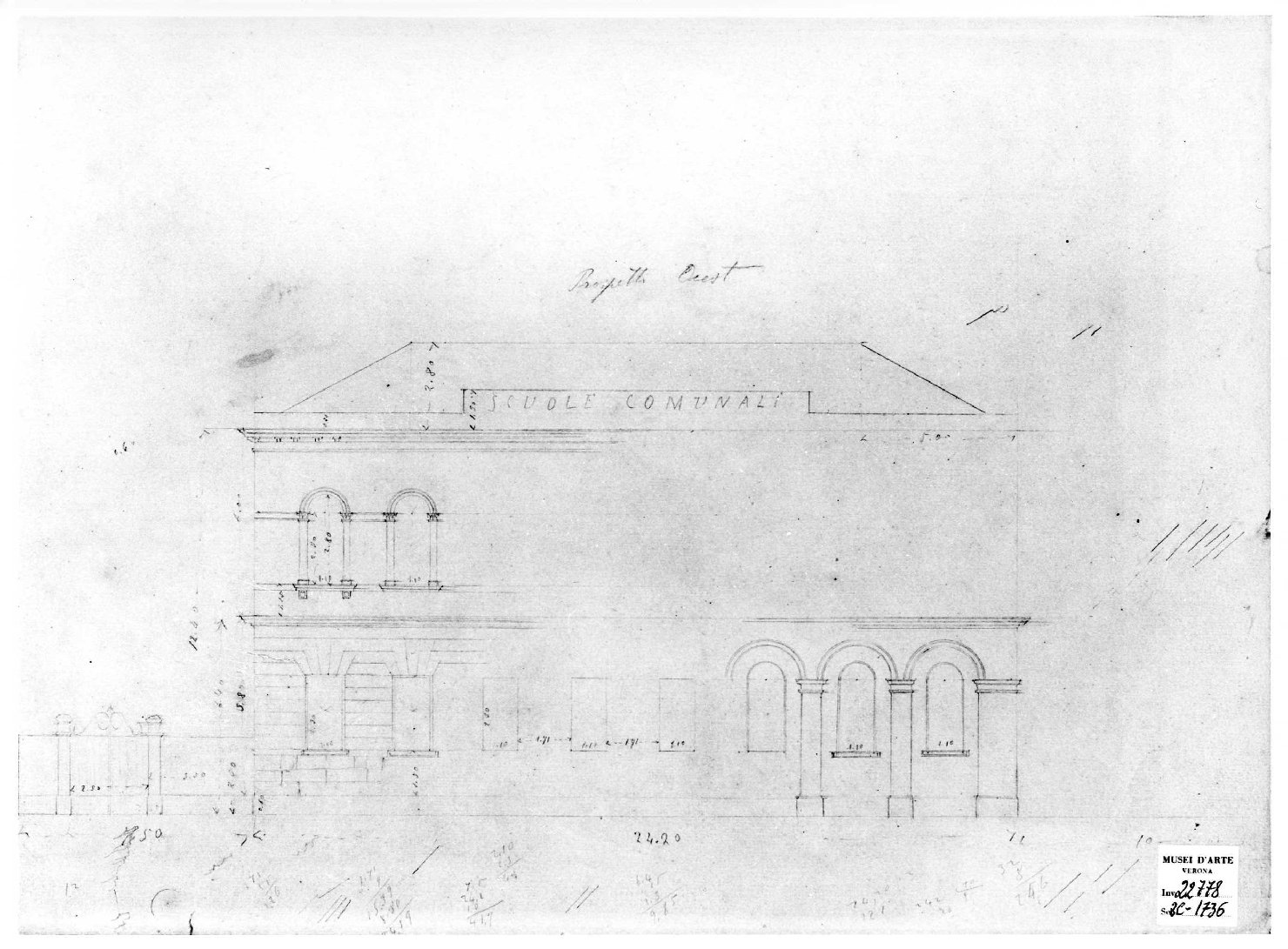 prospetto di edificio (disegno, serie) di Massalongo Pietro Orseolo (attribuito) (seconda metà sec. XIX)
