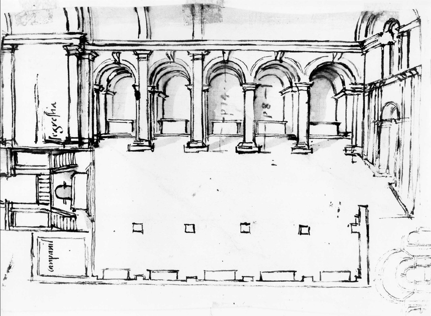 pianta e sezione della chiesa di Padenghe (disegno, serie) di Farinati Paolo (sec. XVI)