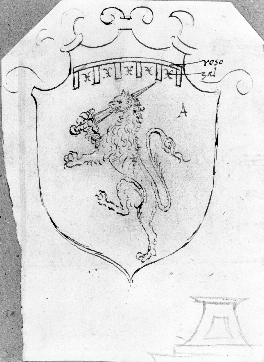 stemma con animale rampante (disegno) di Farinati Paolo (bottega) (seconda metà sec. XVI)
