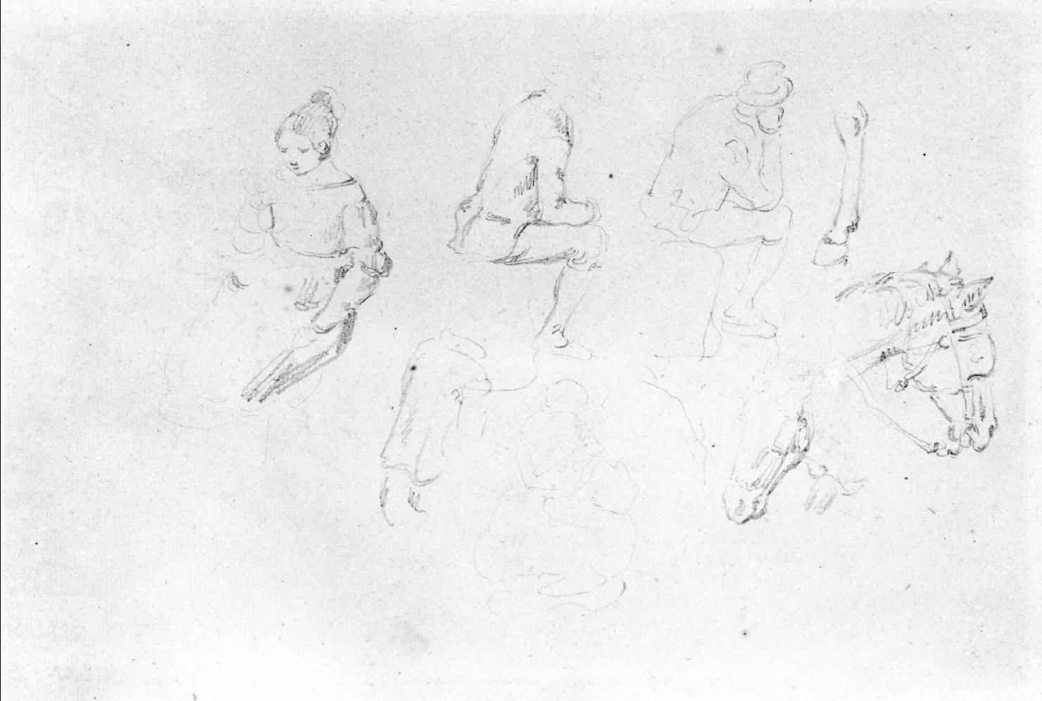 figure, cavalli (disegno) di Recchia Angelo (seconda metà sec. XIX)