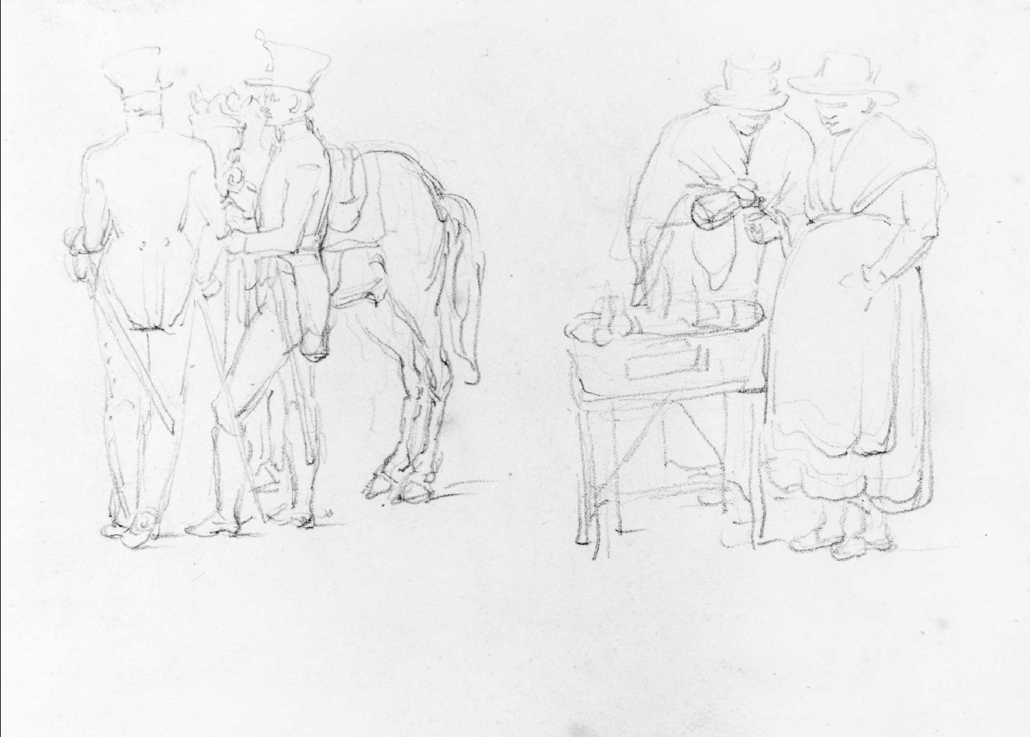 figure, cavalli (disegno) di Recchia Angelo (seconda metà sec. XIX)