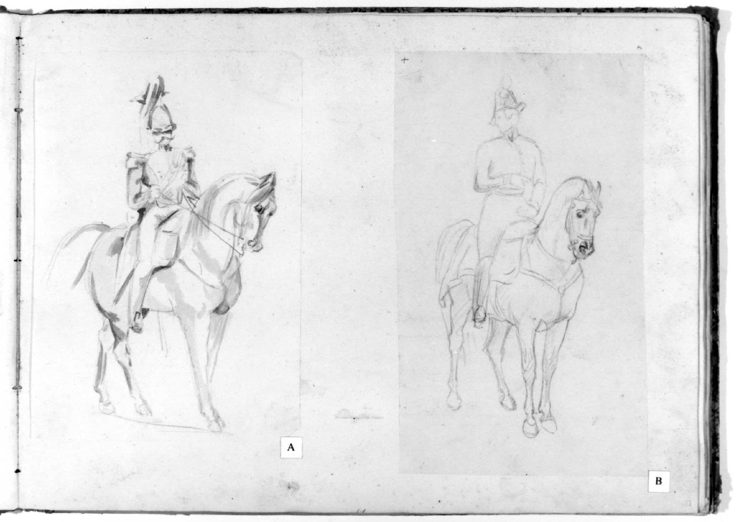soldato a cavallo (disegno, serie) di Recchia Angelo (metà sec. XIX)