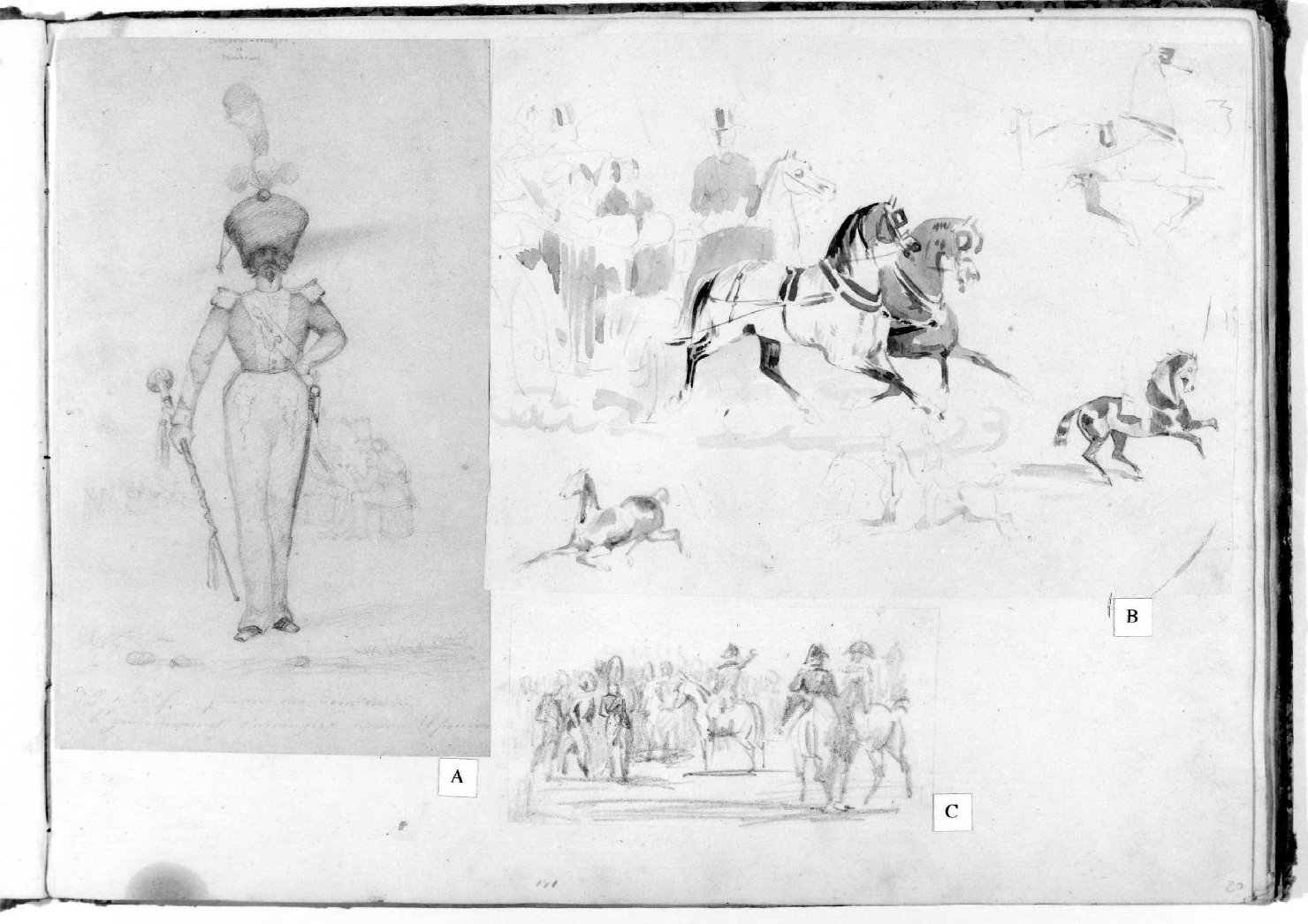 soldati a cavallo (disegno, serie) di Recchia Angelo (metà sec. XIX)