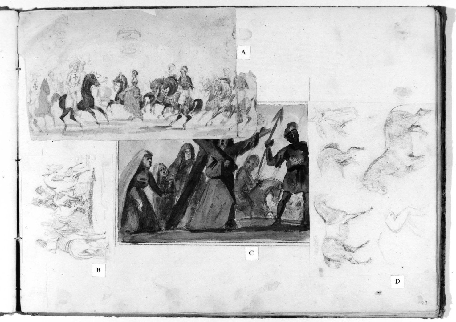corteo equestre (disegno, serie) di Recchia Angelo (metà sec. XIX)