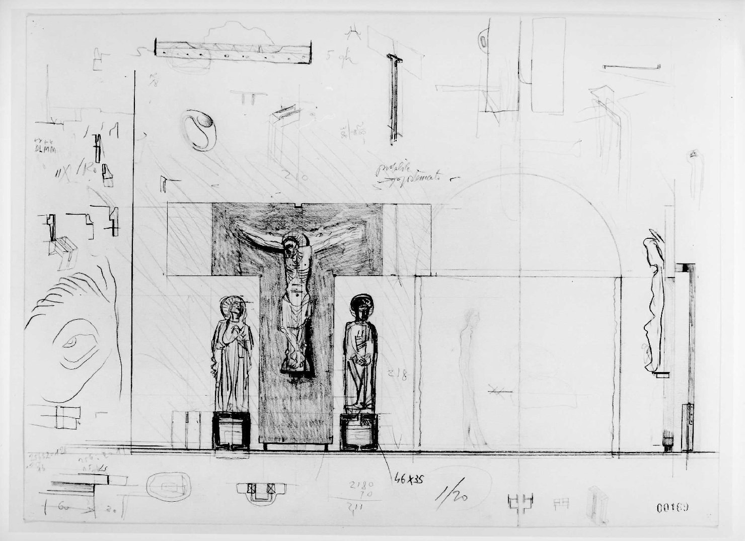 allestimento dell'ala della Galleria del Museo di Castelvecchio di Verona (disegno preparatorio) di Scarpa Carlo (sec. XX)