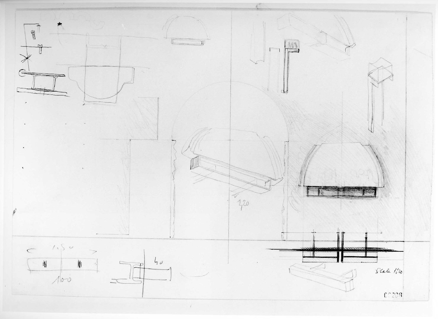 allestimento dell'ala della Galleria del Museo di Castelvecchio di Verona (disegno preparatorio) di Scarpa Carlo (sec. XX)