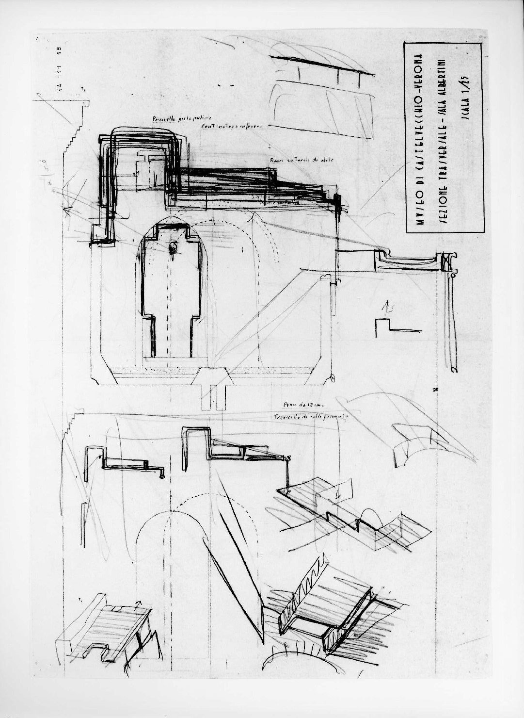 passaggio Reggia-Mastio del Museo di Castelvecchio di Verona (disegno preparatorio) di Scarpa Carlo, Rudella Angelo (sec. XX)