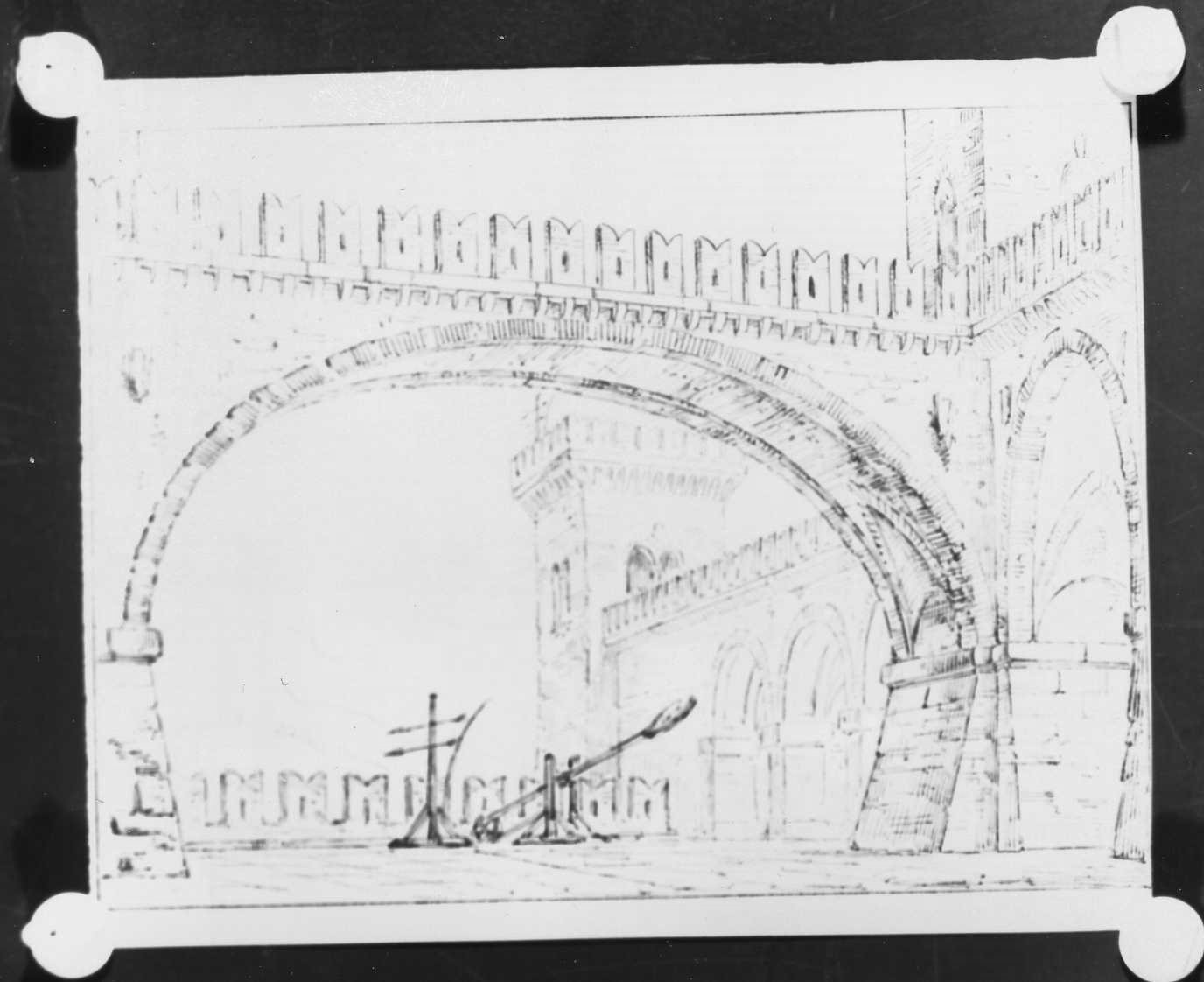 interno di castello (disegno) di Picutti Giovanni (sec. XIX)