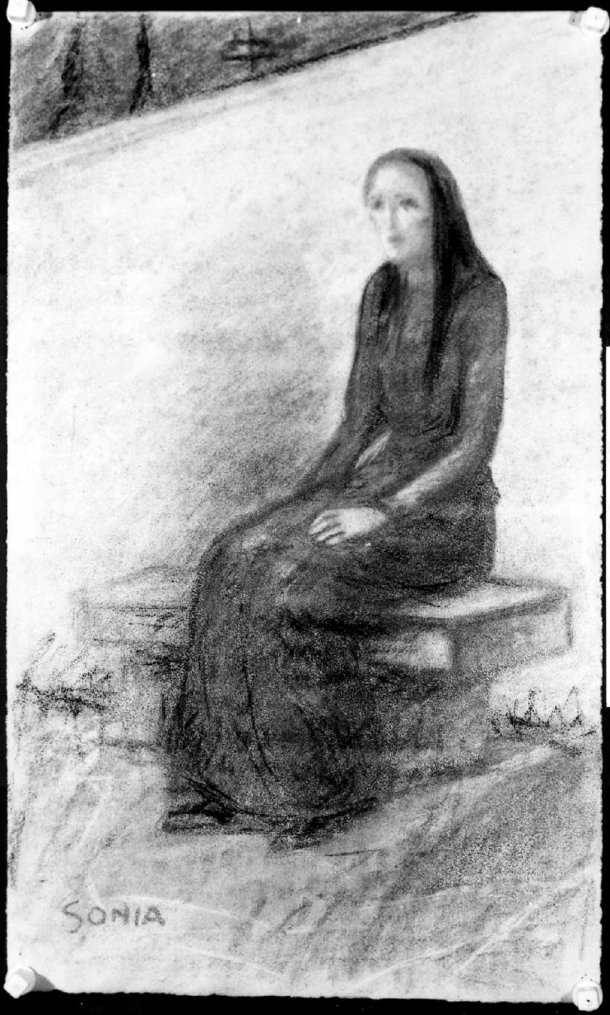 Sonia, figura femminile seduta (disegno) di Piccoli Domenico Stanislao (sec. XX)