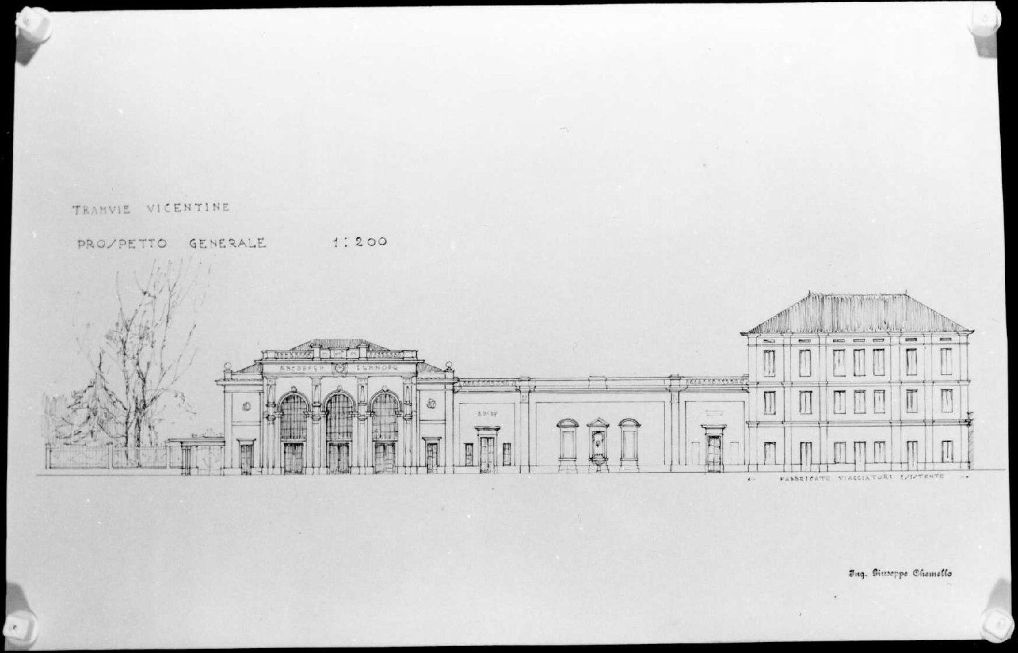 prospetto di edificio (disegno, serie) di Chemello Giuseppe (sec. XIX)