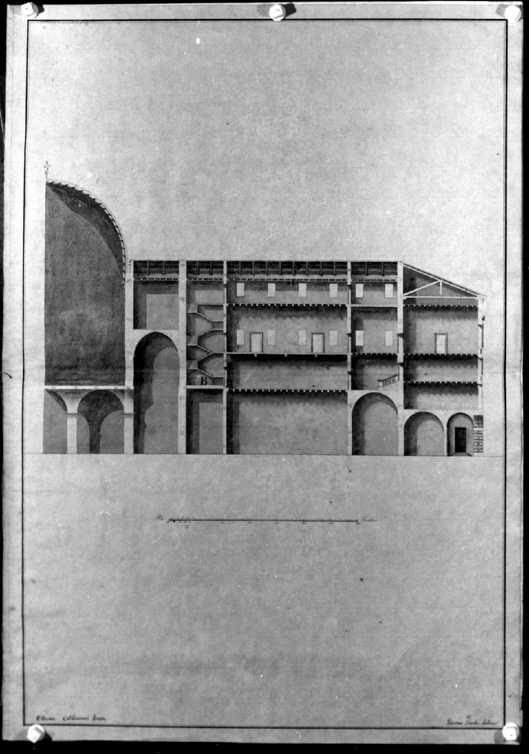 palazzo di Giustizia a Vicenza (disegno, serie) di Calderari Ottone Maria (e aiuti), Verda Giacomo (secc. XVIII/ XIX)
