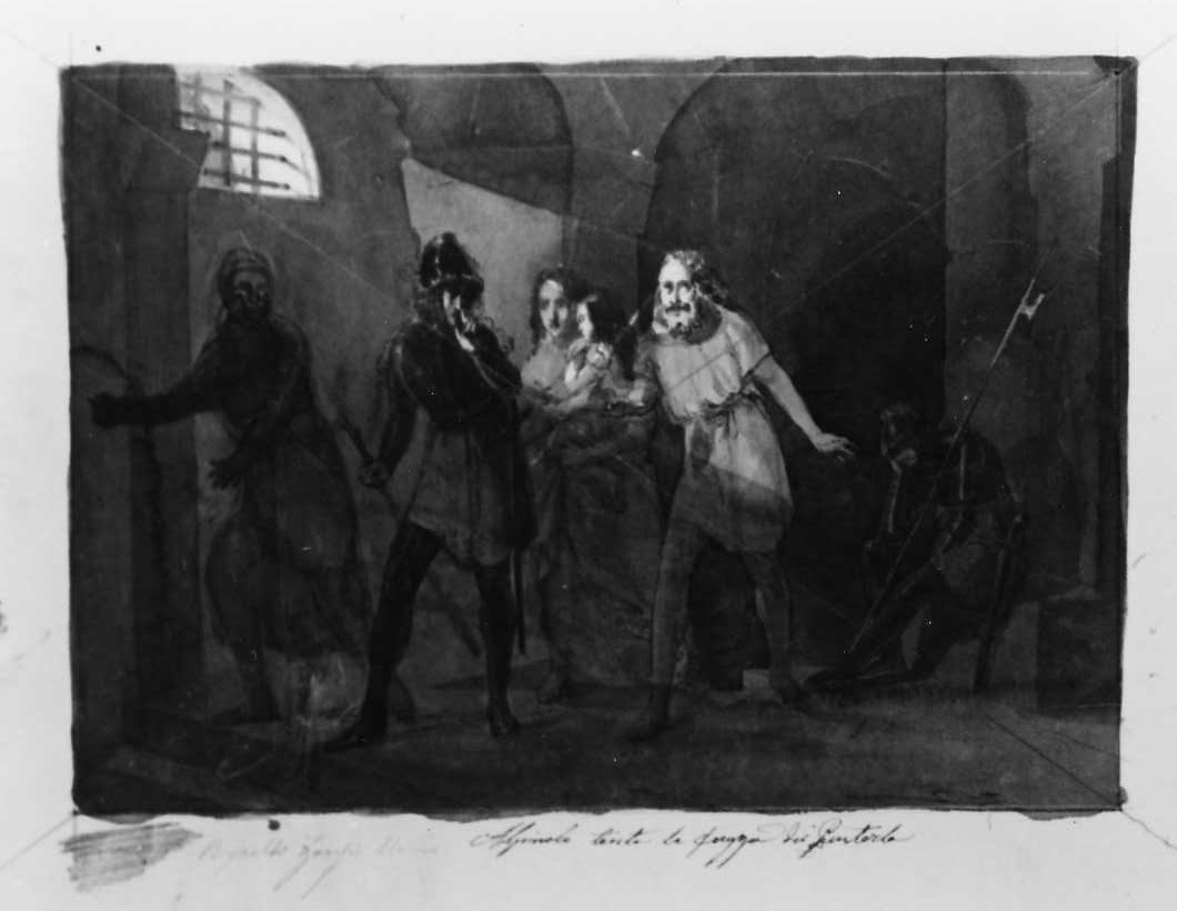 Alpinolo libera i Pusterla dal carcere (disegno) di Panozzi Agostino (sec. XIX)