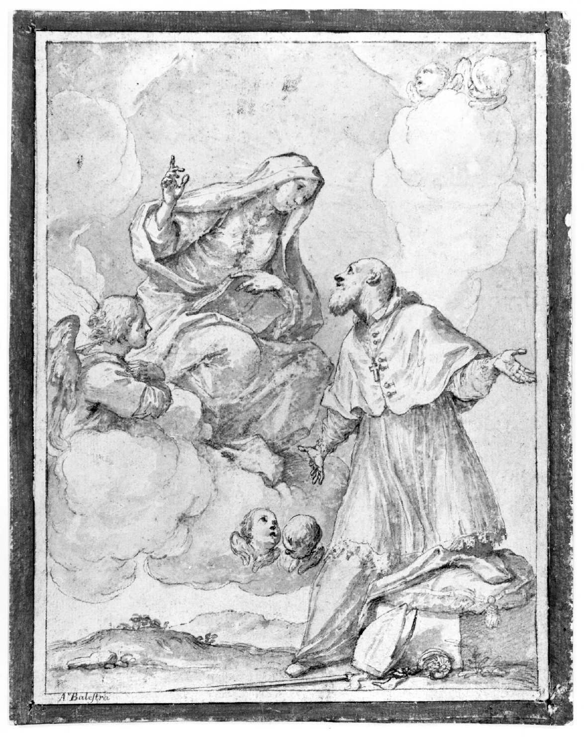 Santa Francesca Romana appare a San Francesco di Sales (disegno) di Balestra Antonio (prima metà sec. XVIII)