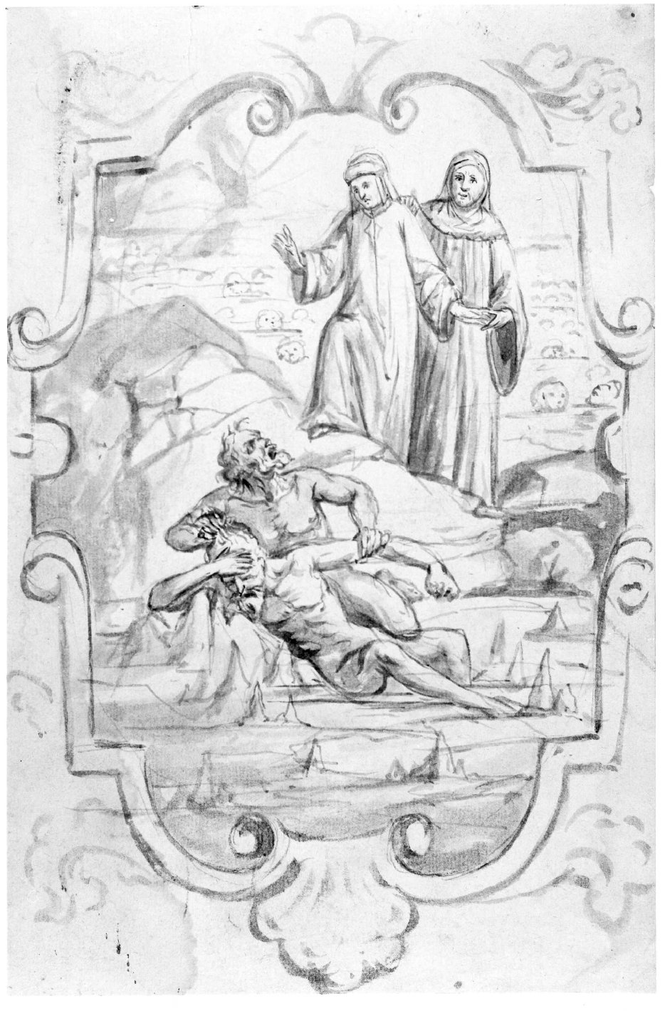 Dante, Virgilio e Ugolino (disegno) di Nanin Pietro (metà sec. XIX)