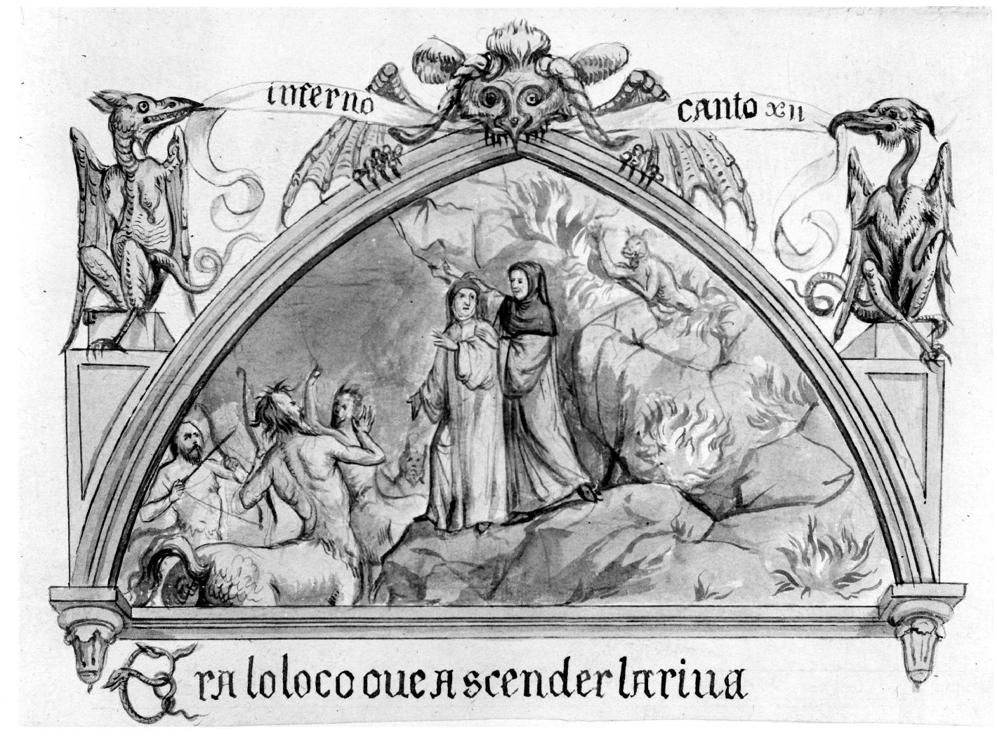 Dante, Virgilio e i centauri (disegno) di Nanin Pietro (metà sec. XIX)