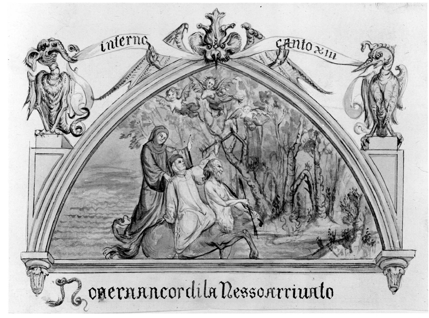 Dante e Virgilio nella foresta delle Arpie (disegno) di Nanin Pietro (metà sec. XIX)
