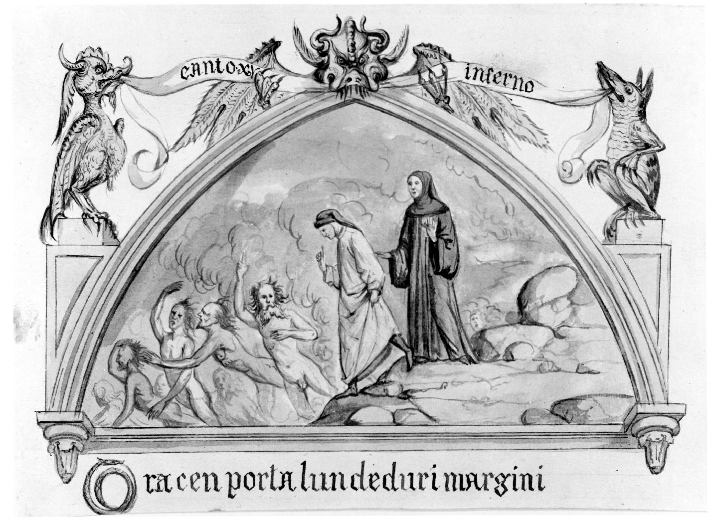 Dante, Virgilio e i sodomiti (disegno) di Nanin Pietro (metà sec. XIX)