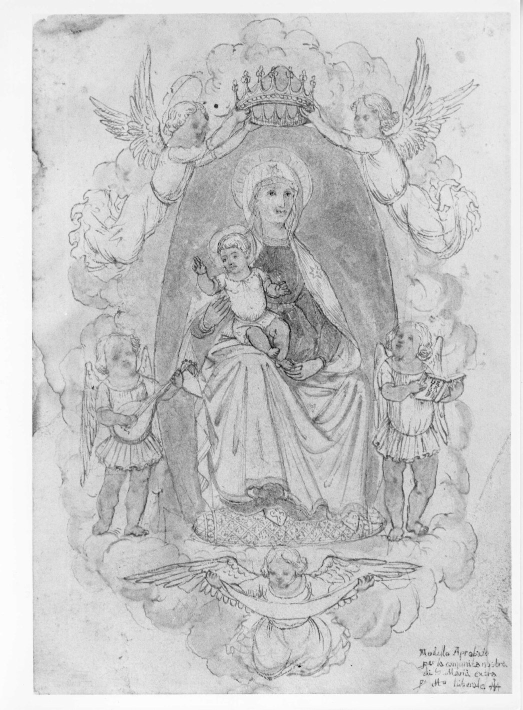 Madonna con Bambino in gloria e angeli (disegno) di Nanin Pietro (metà sec. XIX)