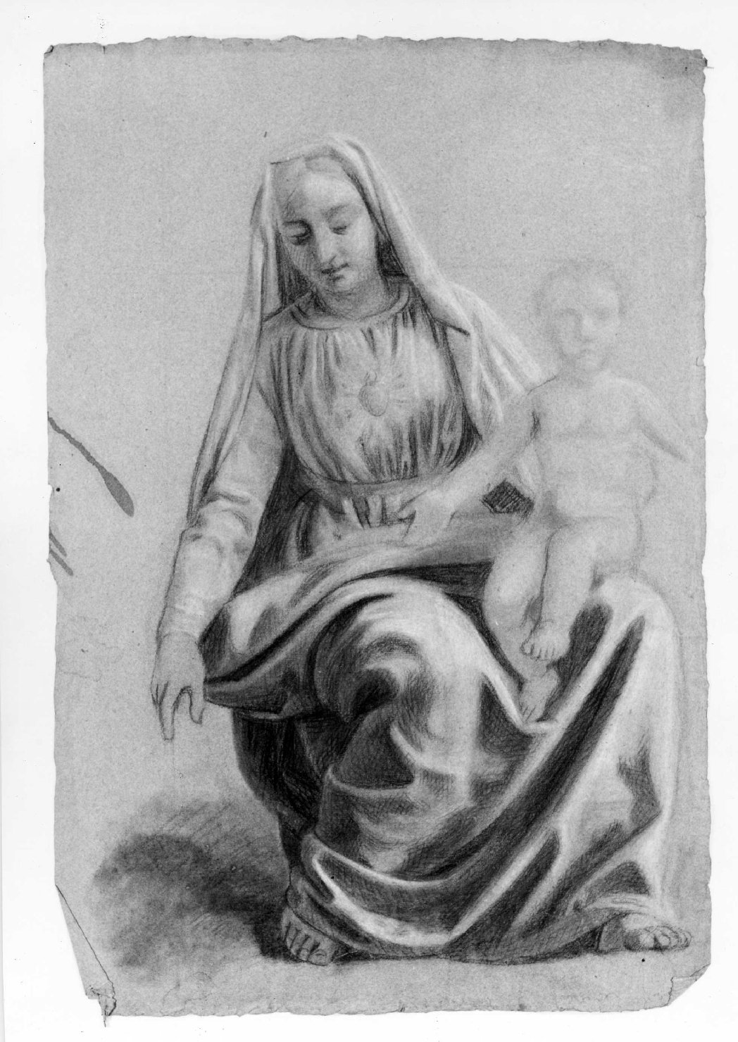 Madonna con Bambino (disegno) di Recchia Angelo (metà sec. XIX)