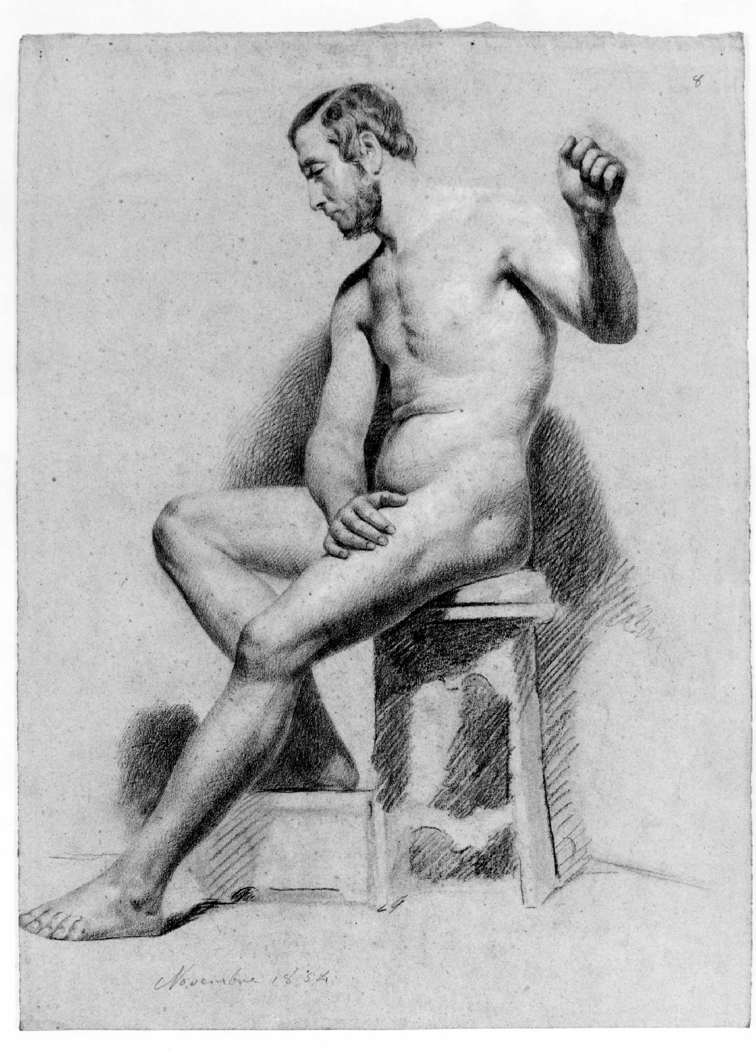 figura maschile nuda (disegno) di Recchia Angelo (sec. XIX)