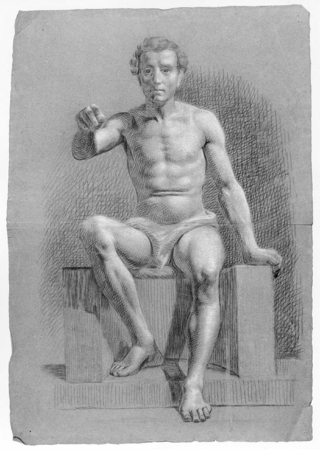 figura maschile seduta (disegno) di Recchia Angelo (metà sec. XIX)