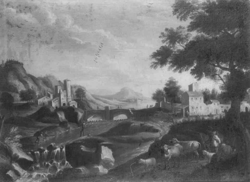 paesaggio con architetture (dipinto) di Porta Andrea (sec. XVIII)