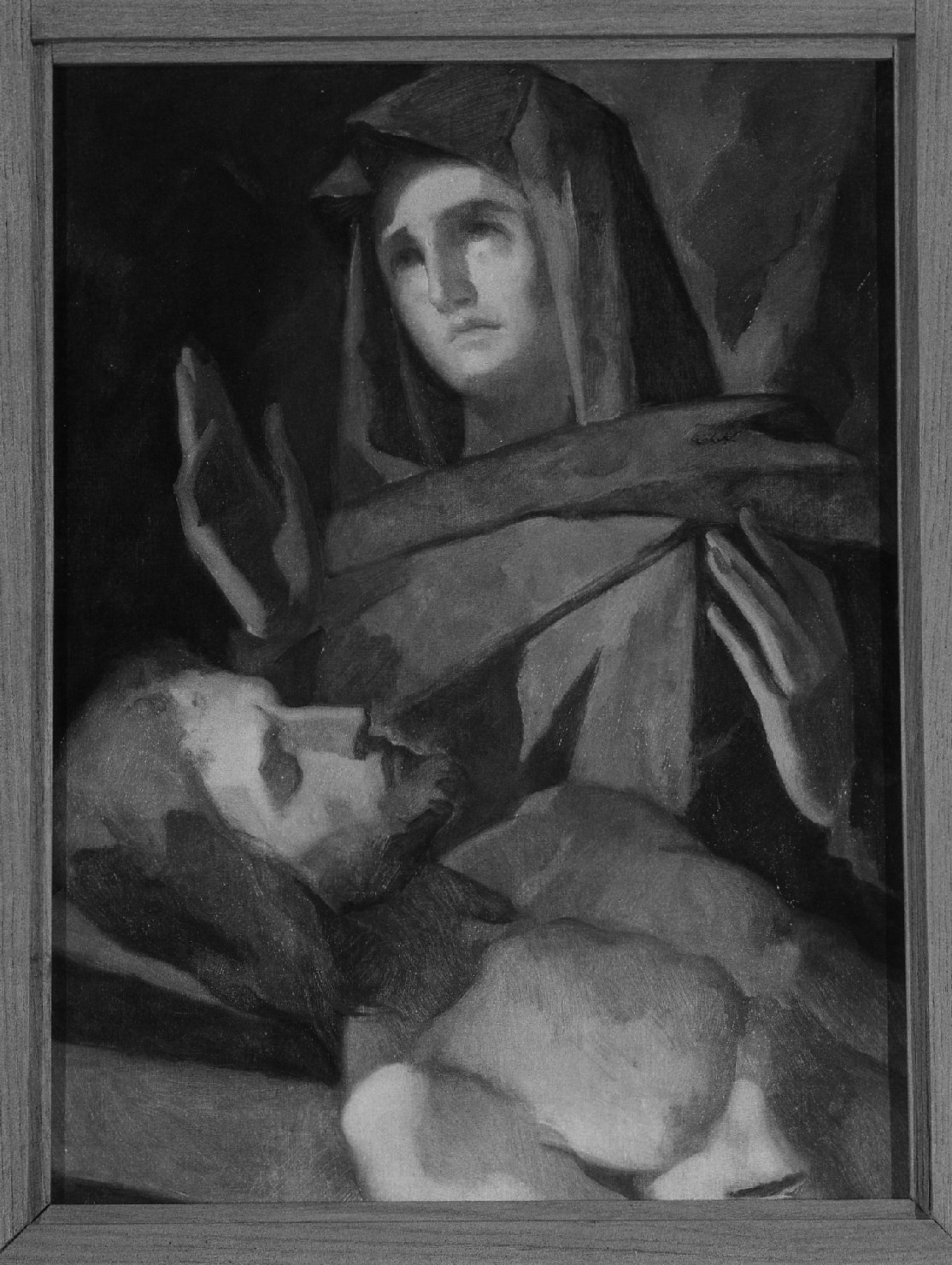 Gesù deposto nel sepolcro, stazioni della via crucis (dipinto, serie) di Modolo Giuseppe (sec. XX)