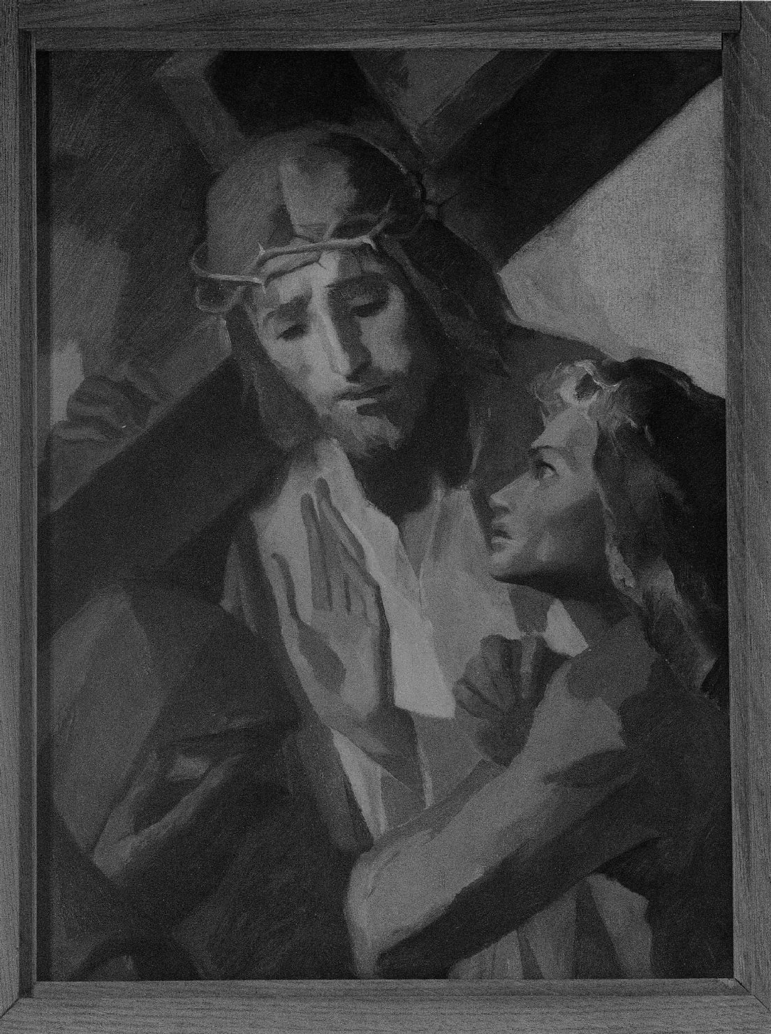 Gesù incontra le donne di Gerusalemme, stazioni della via crucis (dipinto, serie) di Modolo Giuseppe (sec. XX)