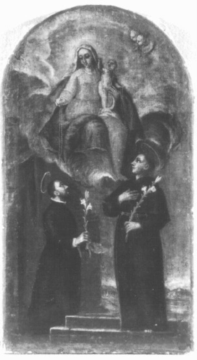 Madonna del Rosario con Gesù Bambino appare a San Francesco e Sant'Antonio (dipinto) - ambito veneto (sec. XVII)