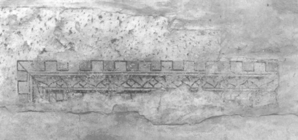 Motivi decorativi geometrici entro finta architettura (dipinto, frammento) - ambito veneto (seconda metà sec. XV)